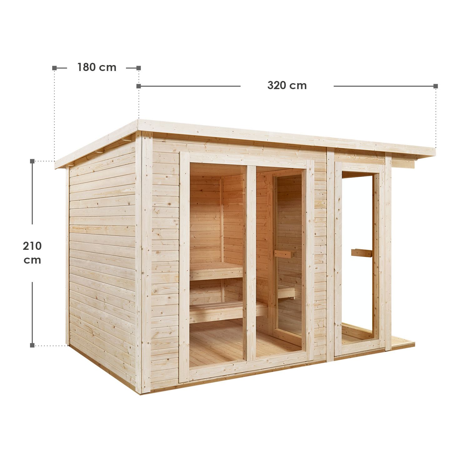 Artsauna Outdoor Sauna Varberg 320 x 180 cm mit 8 kW Ofen & Zubehör - Gartensauna mit Umkleidekabine
