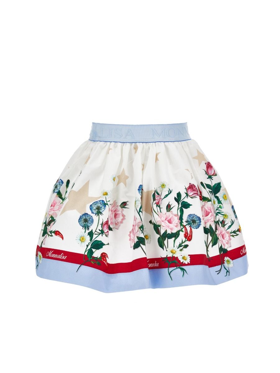 Monnalisa Floral Print Poplin Skirt