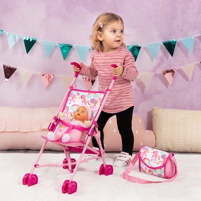 Bayer Design Dukkevogn Buggy Sett med Dukke, Pink