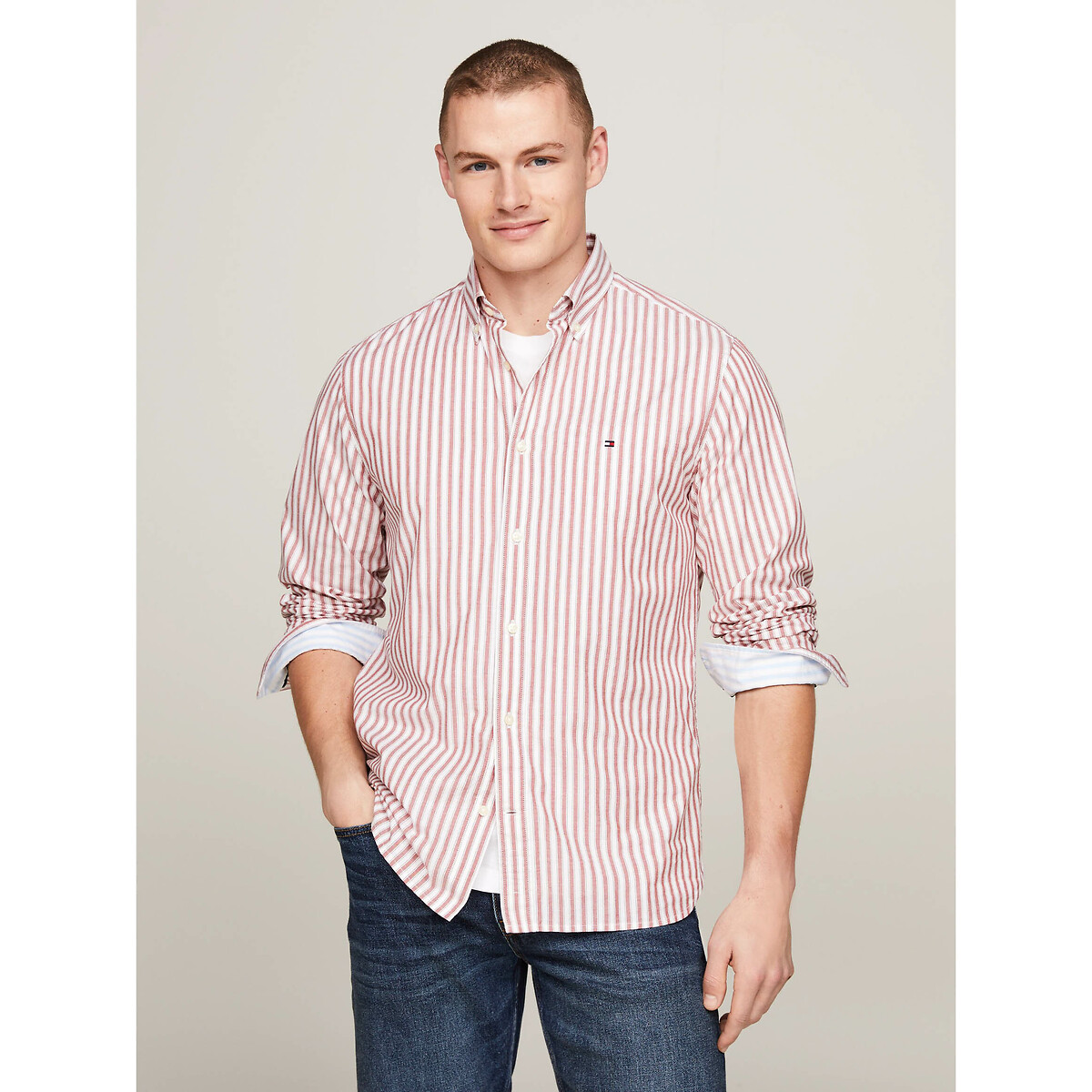 TOMMY HILFIGER<br>Camisa listrada de popeline