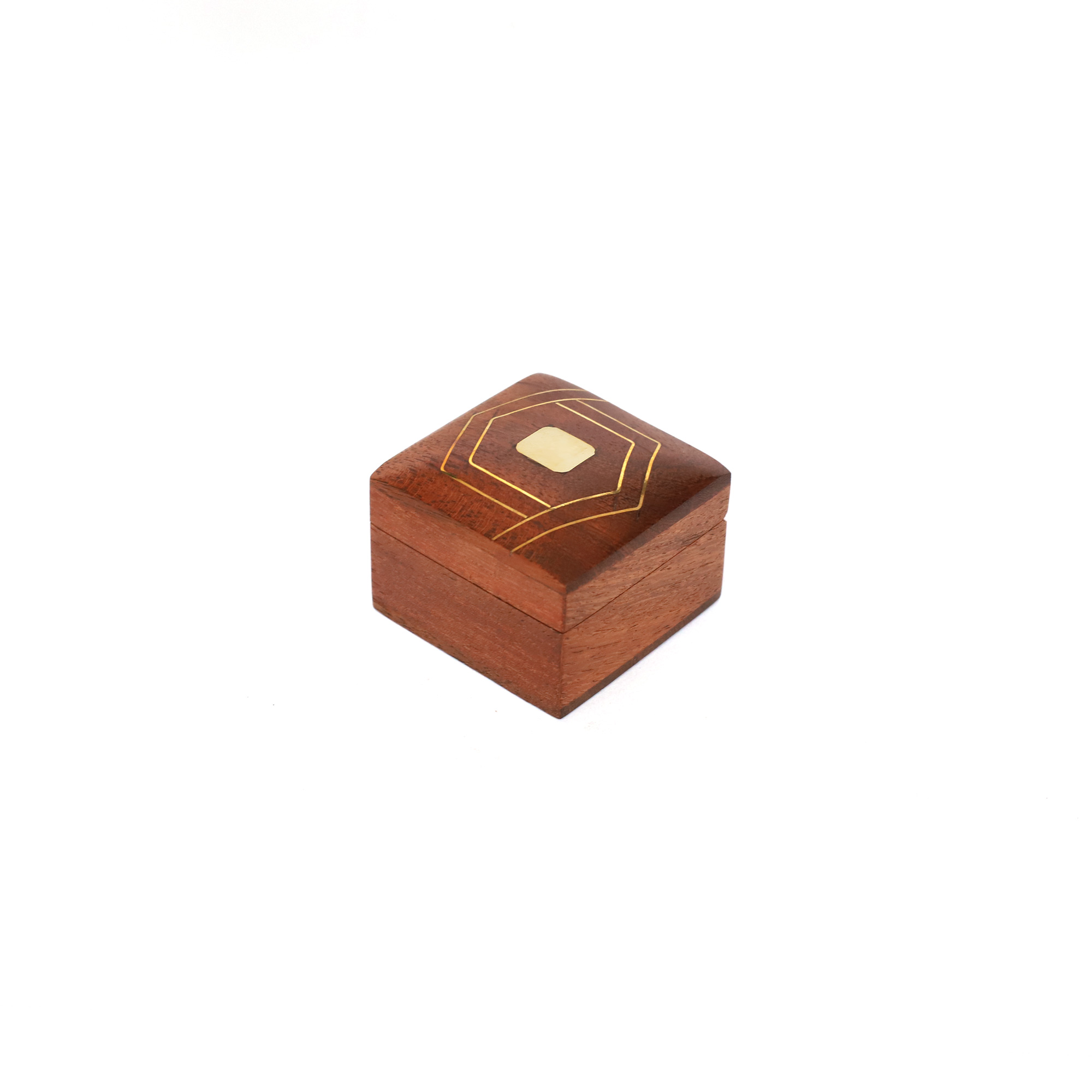 Kleine Schatulle mit Intarsien, aus Sheesham und Messing, B 5 cm, L 5 cm, H 4 cm von fischer's lagerhaus