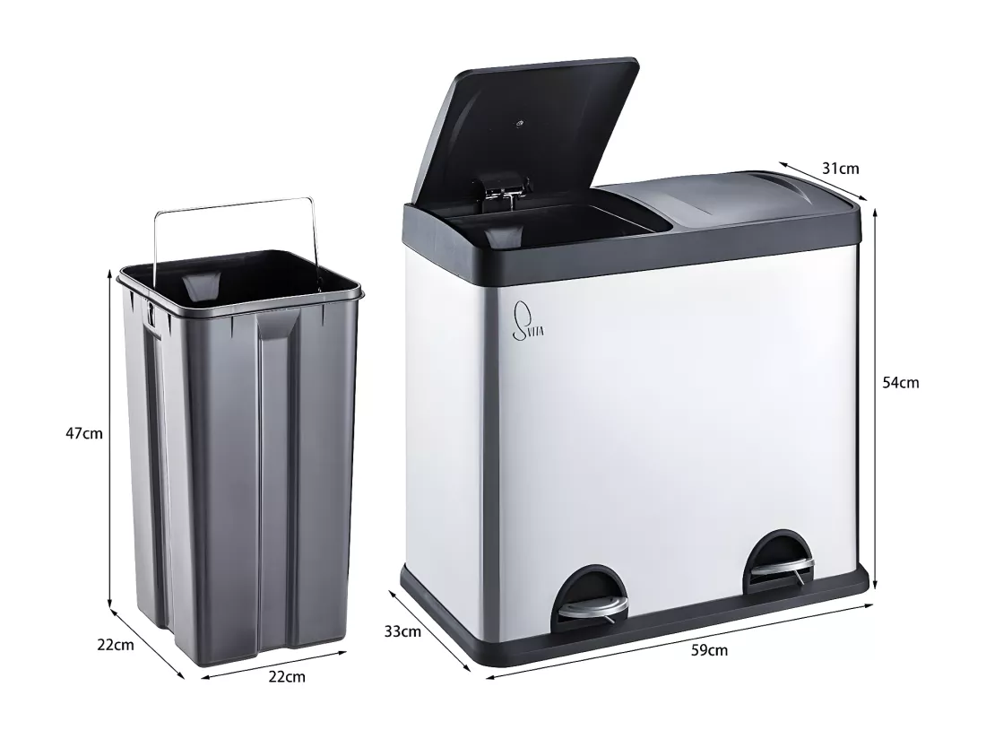 Poubelle de tri 48L en inox