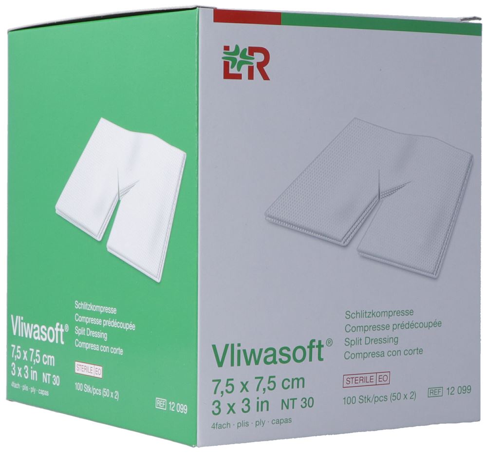 VLIWASOFT Schlitzkompressen mit Y-Einschnitt<br>50 × 2 Stück, 7.5x7.5cm, steril