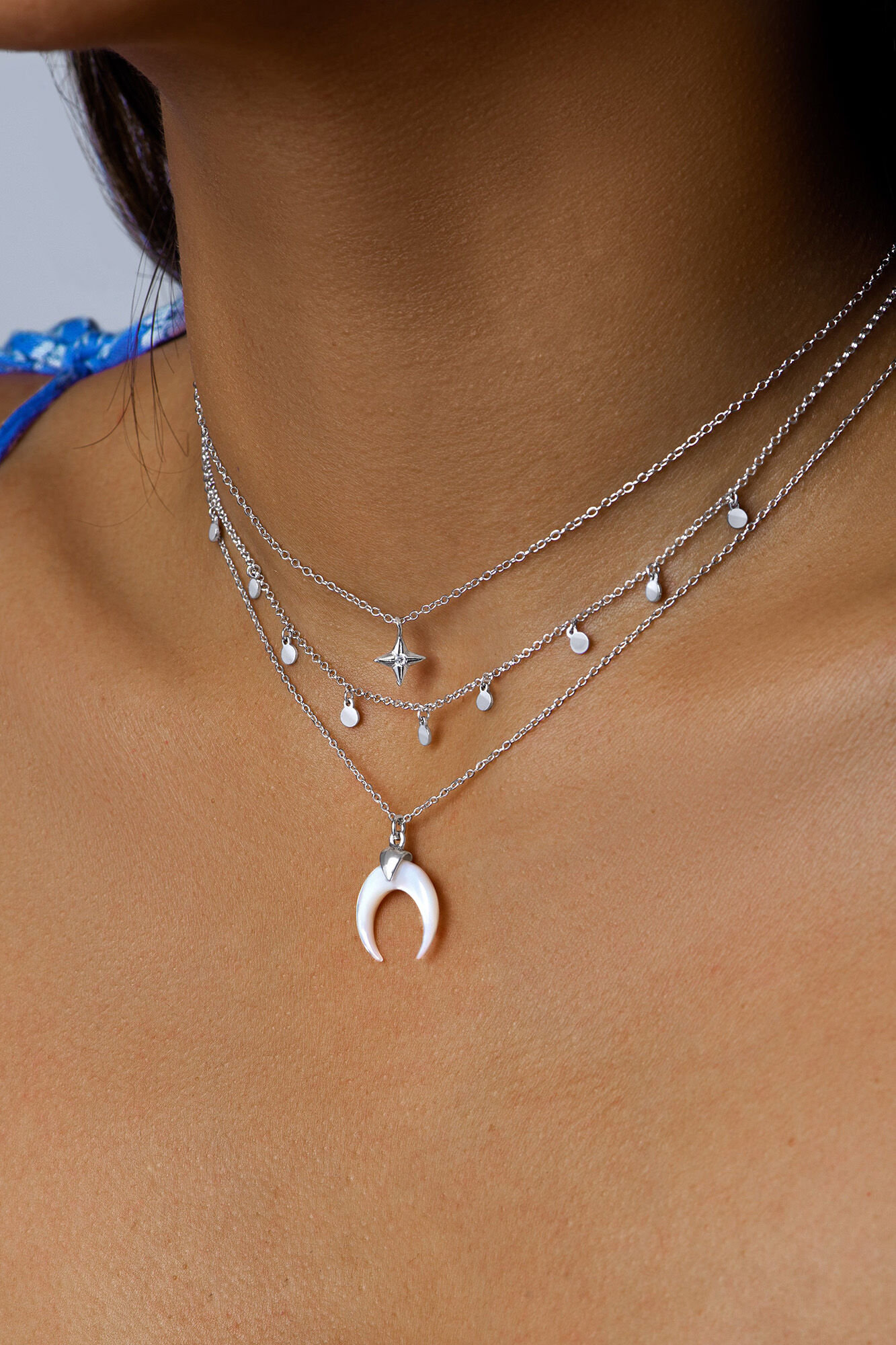 Colar Moonset com madrepérola e prata