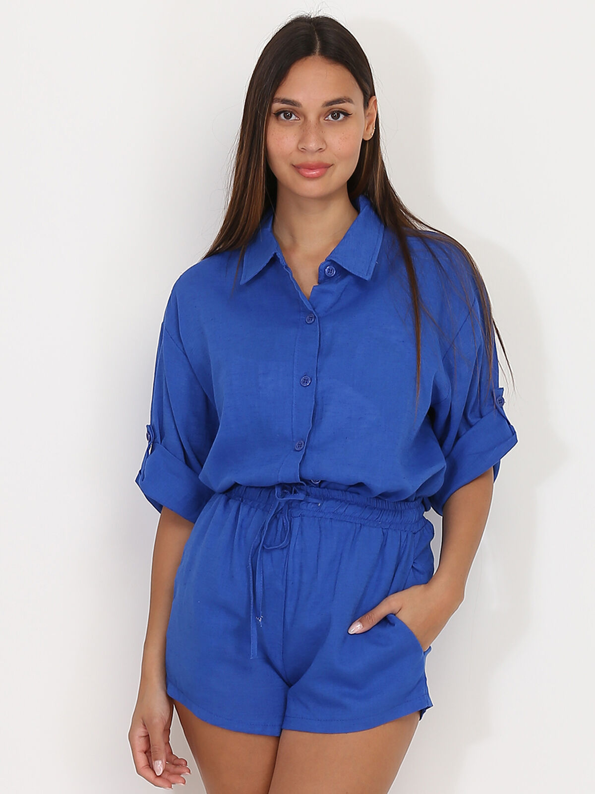 Chemise oversize en lin- Bleu