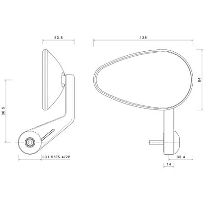 Rétroviseur Rizoma REVERSE RADIAL (à l'unité) - Noir