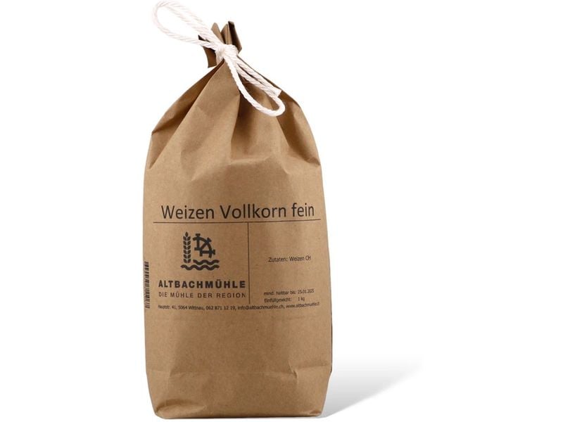 Altbachmühle Weizen Vollkorn fein 1 kg Mehl für Vollkornbrot