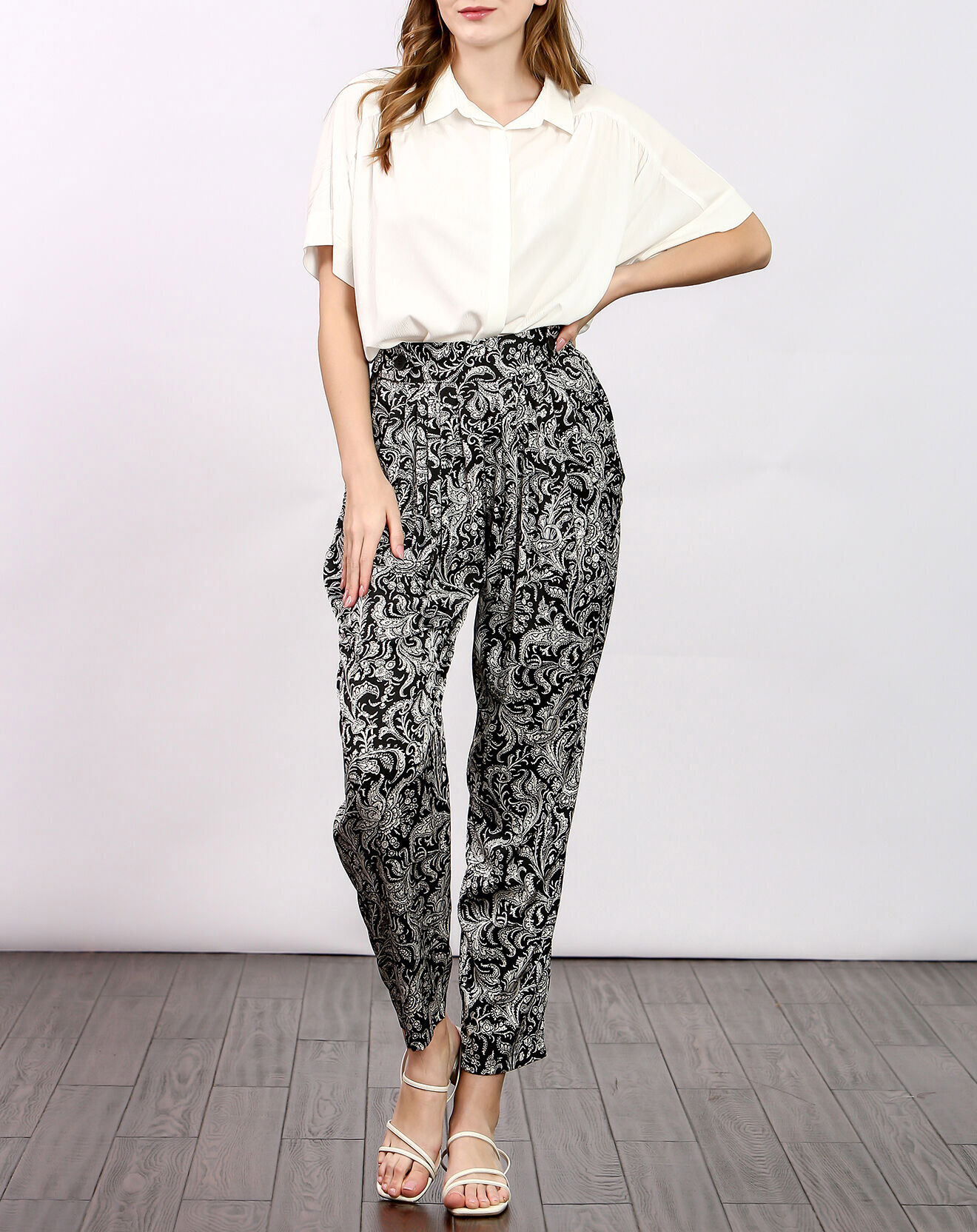See u Soon Pantalon satiné Lena imprimé noir