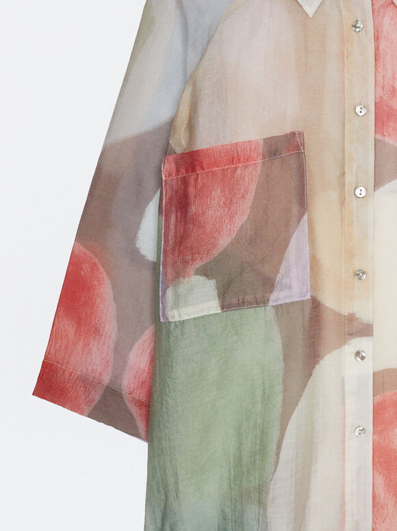 Camisa de liocel com estampa geométrica - Multicor