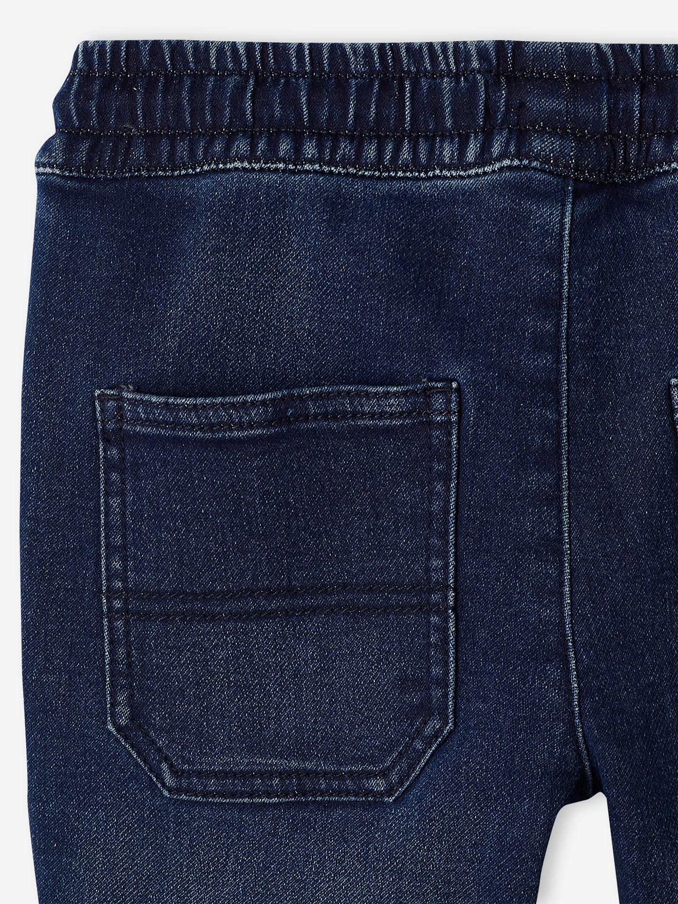 Calças de moletom azul-escuro com efeito fleece, fáceis de vestir, para meninos, com efeito jeans.
