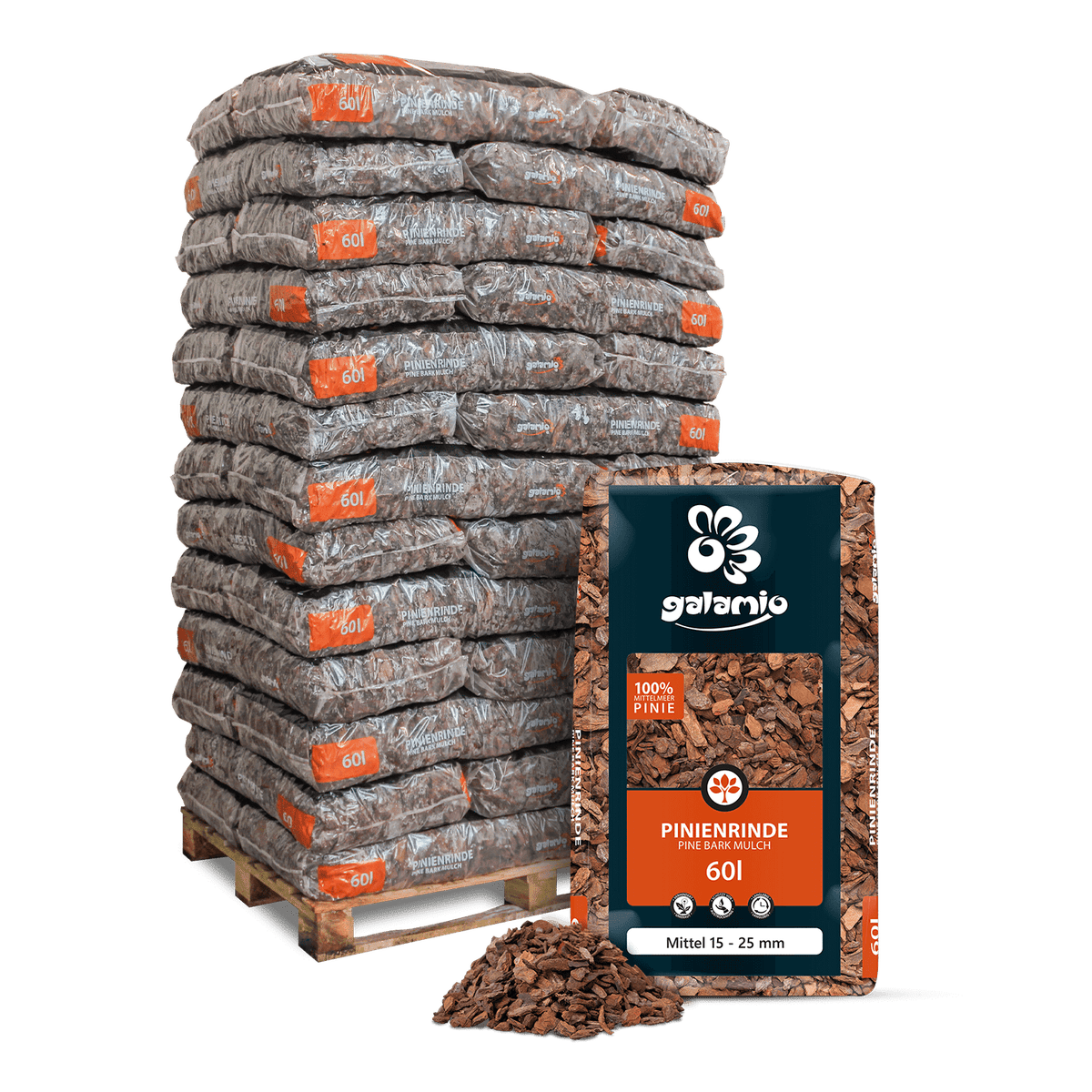 Galamio Pine Bark Mulch Medium 60l x 39 Zakken 2340l Pallet