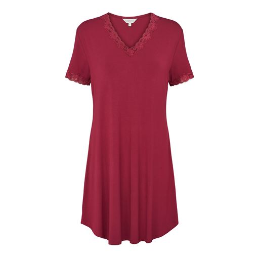 Lady Avenue Bamboo Kortærmet Natkjole, Ruby Red, M