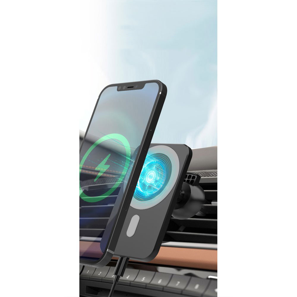 (15W) 2in1 MagSafe Auto Ladegerät KFZ Halterung Magnetischer Qi Wireless Charger für Lüftungsgitter Air Frame - Schwarz