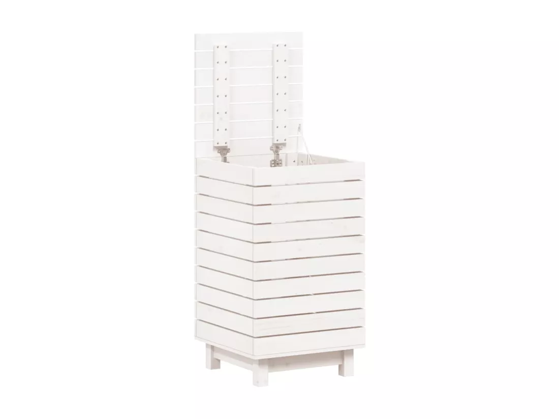 Panier à linge blanc 44x44x76 bois massif de pin