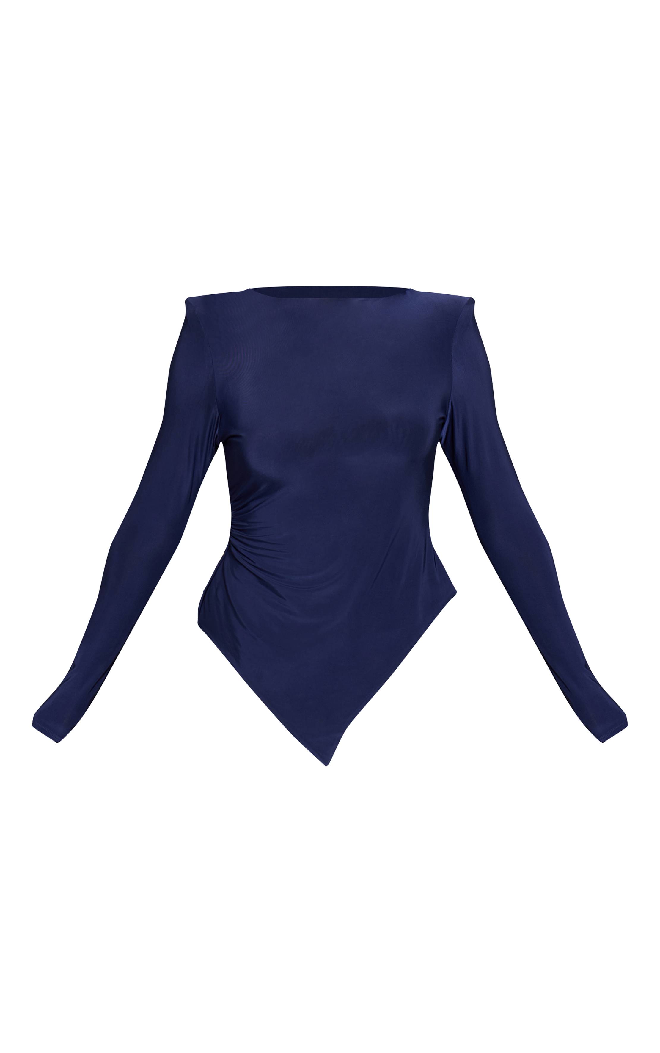 Bleu Marine Haut Asymétrique À Épaulettes En Tissu Slinky Double Couche