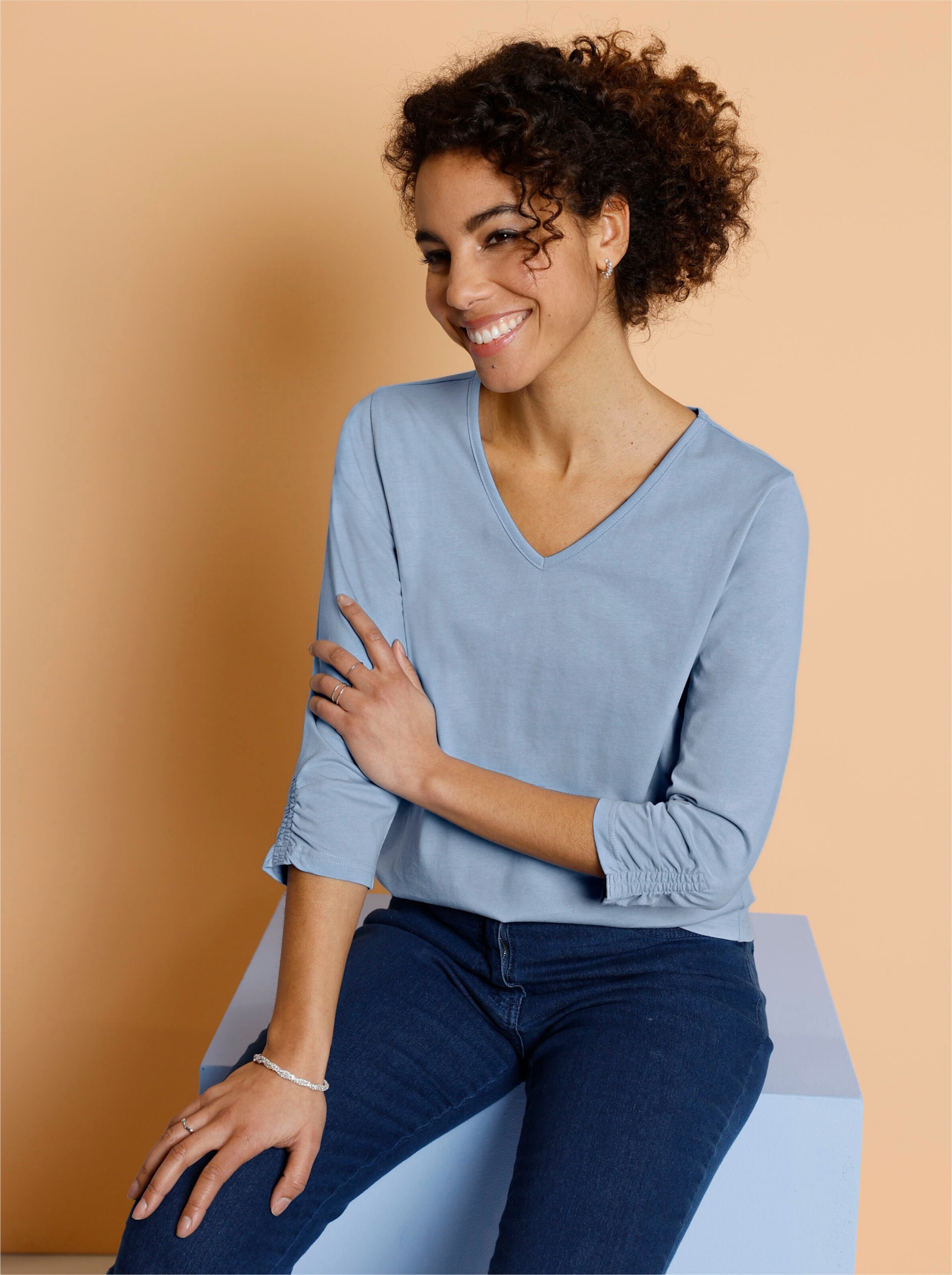 34-Arm-Shirt mit Raffungen