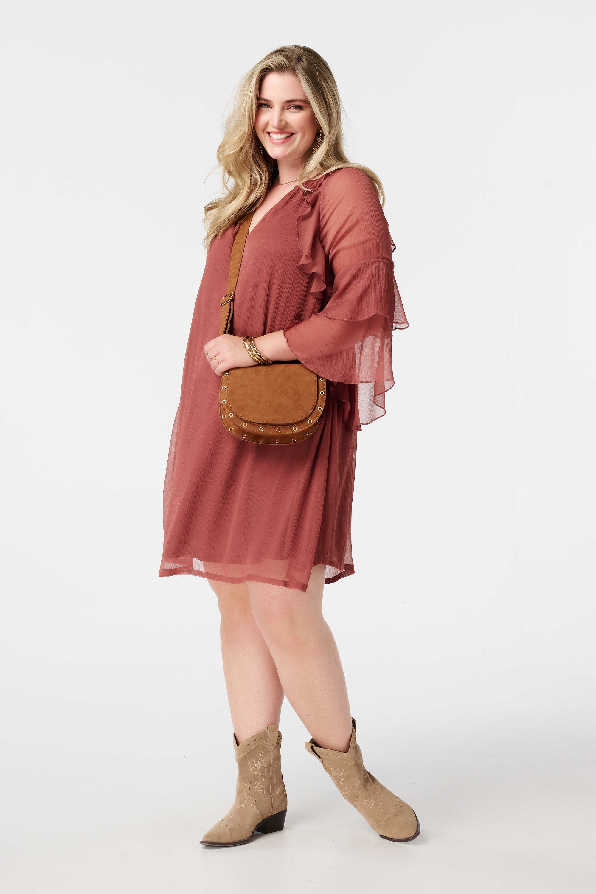 Schoudertas met suèdelook Cognac