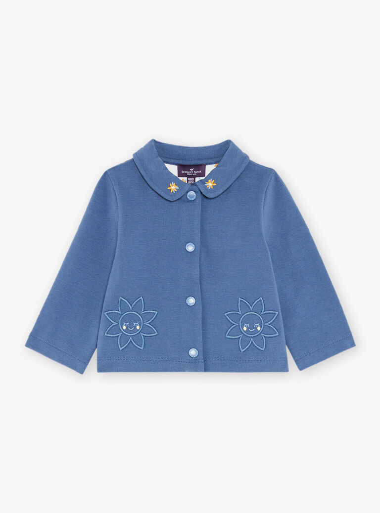 Cardigan bleu marine esprit veste à patchs fleurs