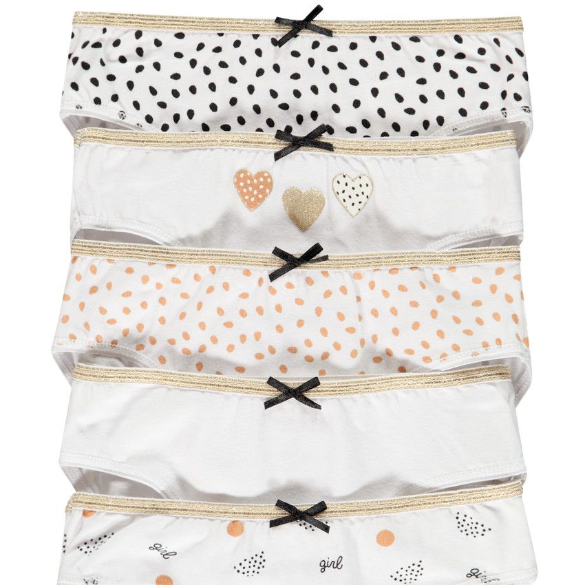 Lot de 5 culottes à motifs pour fille - Ecru