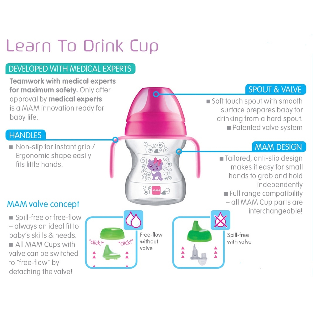 MAM Becher & Schnuller 190 ml ab 6 Monaten Rosa
