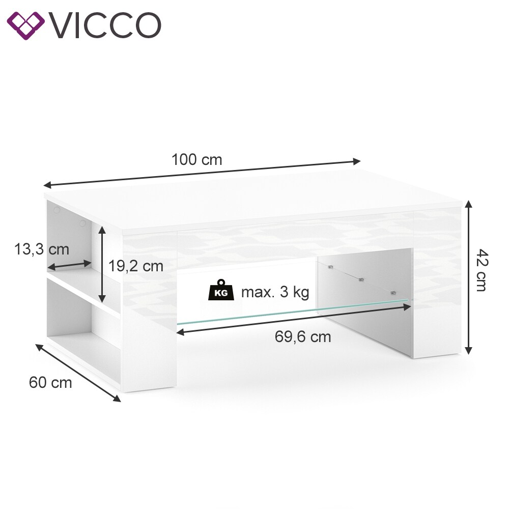 VICCO Couchtisch STELIOS in Weiß Hochglanz - Wohnzimmer Kaffeetisch