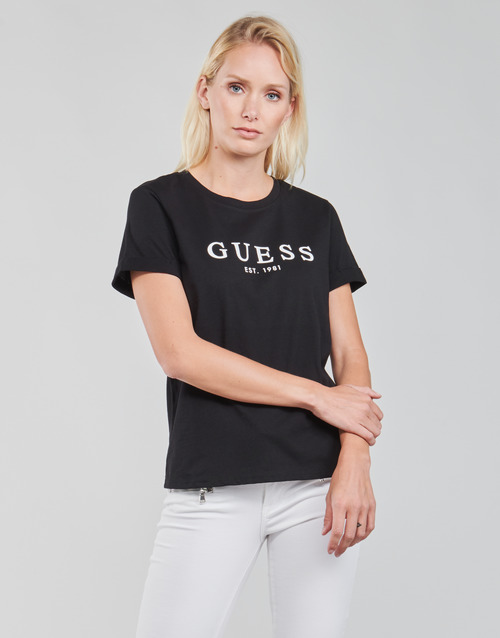 Guess - ES SS GUESS 1981 ROLL CUFF TEE - Noir