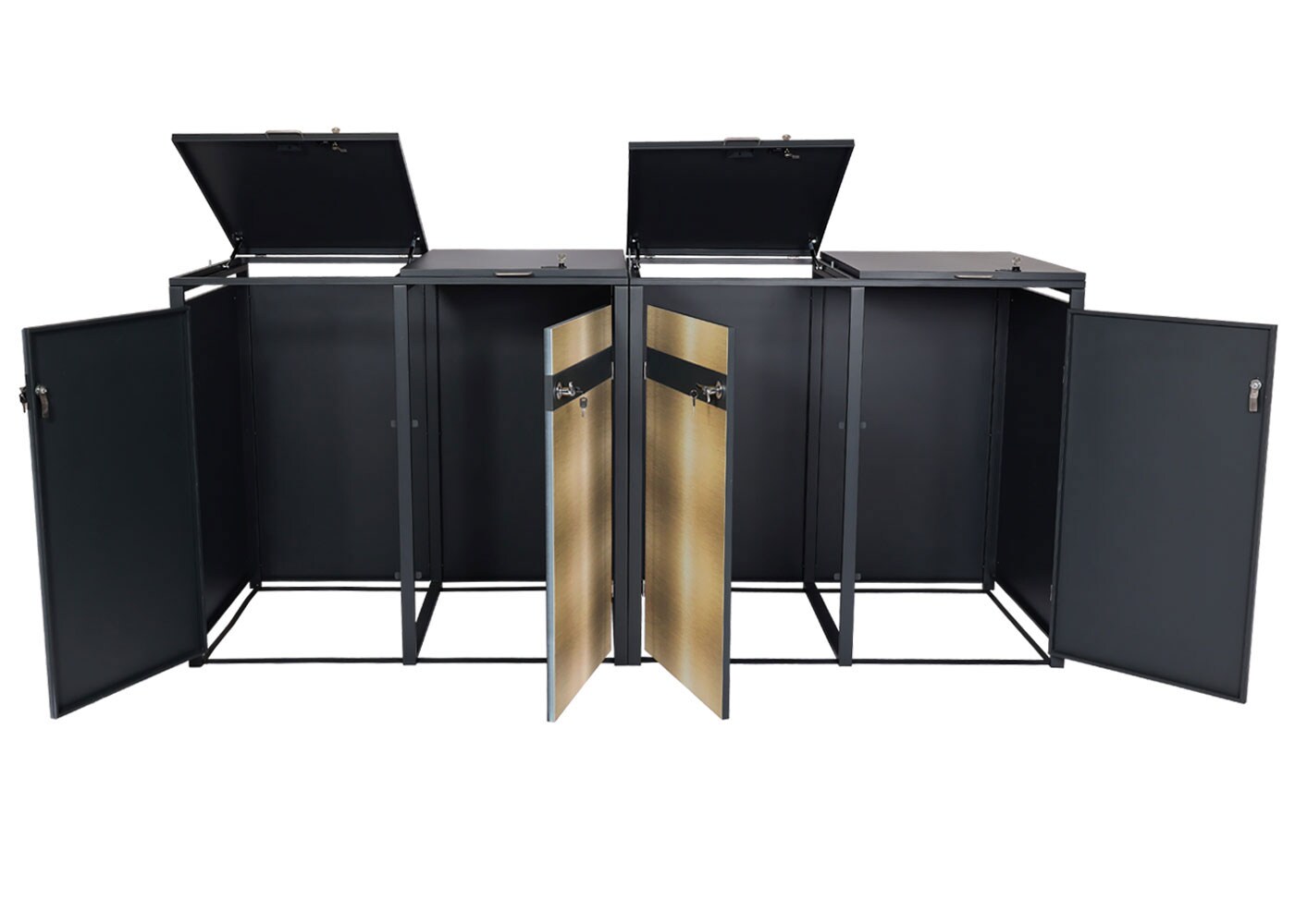 4er Mülltonnenverkleidung MCW-J82, Mülltonnenbox, erweiterbar, Metall 100kg, anthrazit ~ gold