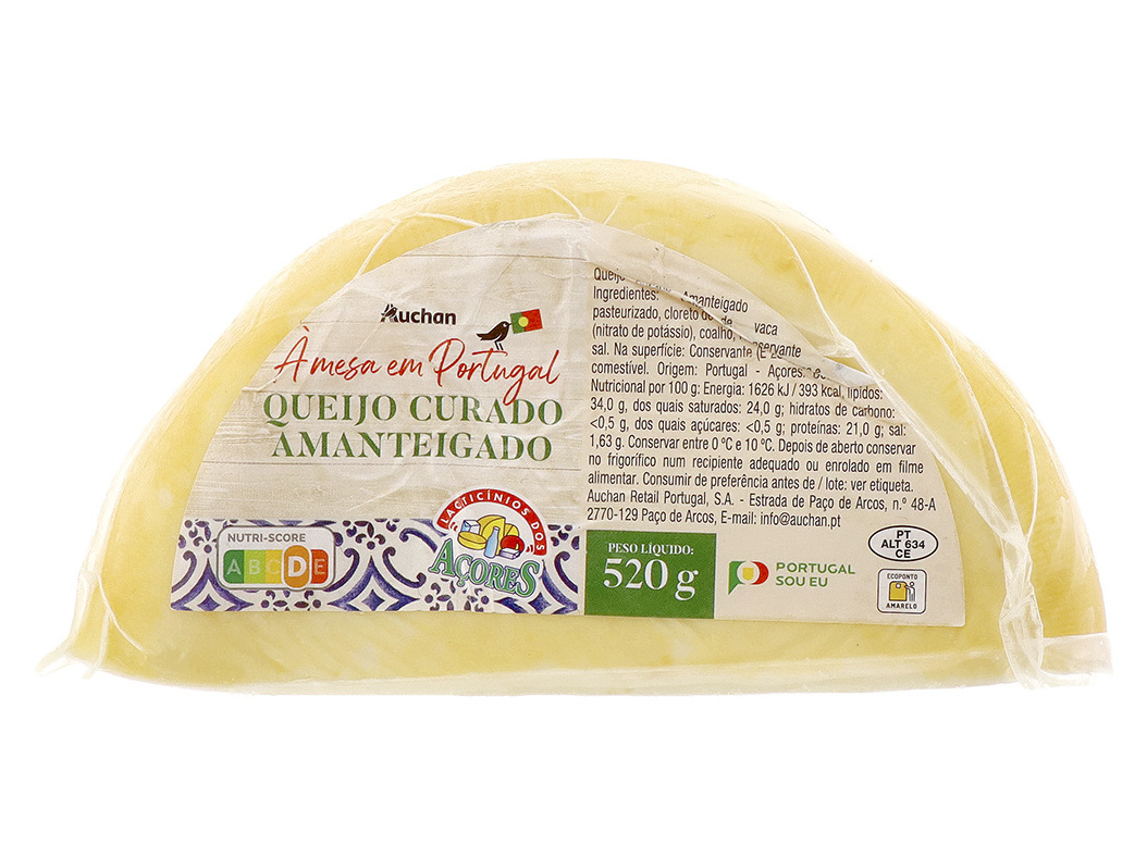 QUEIJO CURADO AMANTEIGADO AUCHAN À MESA EM PORTUGAL AÇORES 520G
