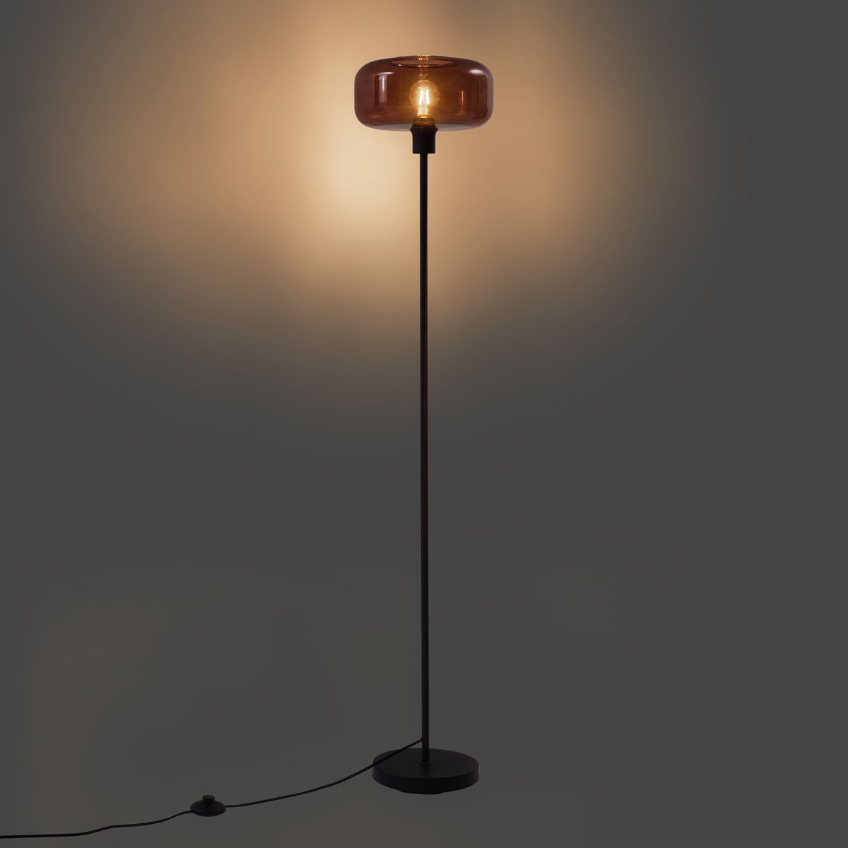 Retro vloerlamp zwart met brons glas - Bizle