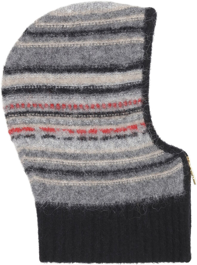 Ganni Striped Soft Wool Zip Balaclava Phantom
