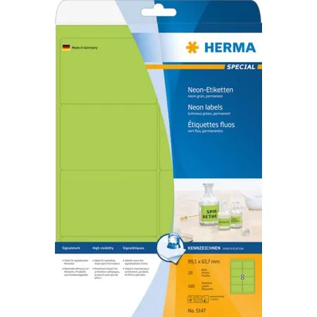 HERMA Etiketten, neongrün, 99,1 x 67,7mm, 160 Stück