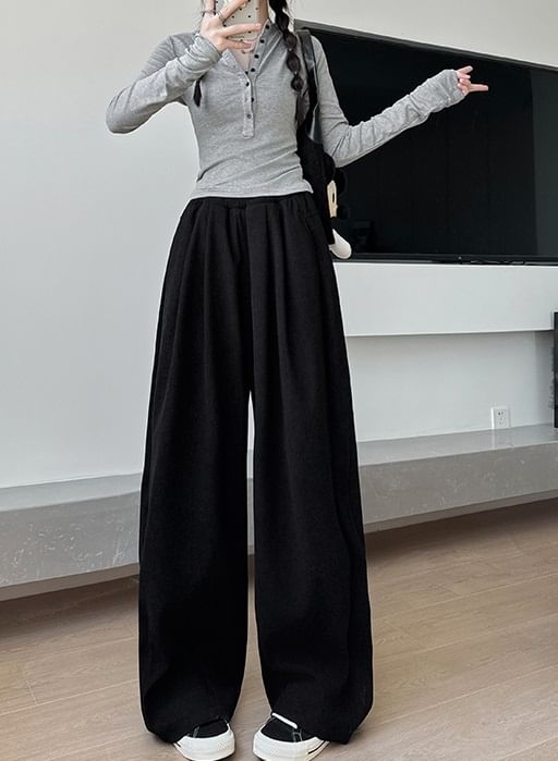 evanesce - High Rise Rib Wide Leg Broek