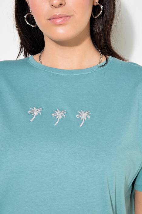 T-Shirt, Rundhals, Palmen-Stickerei
