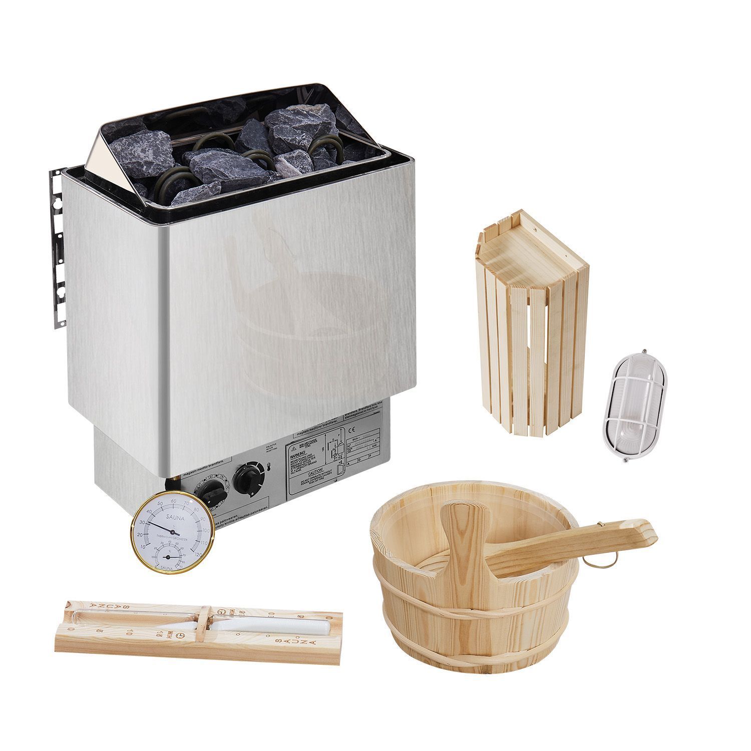 Artsauna Fasssauna Spitzbergen 180 - 4 Personen, 6 kW Ofen, Zubehör - Fichtenholz Sauna