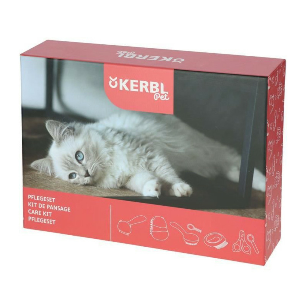 Kit de toilettage 7 pieces - rouge et noir - pour chat