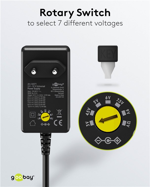 (7.2W) Universal Ladegerät Netzteil AC/DC 3-12V inkl. 11 Adaptersteckern (64571) - Schwarz