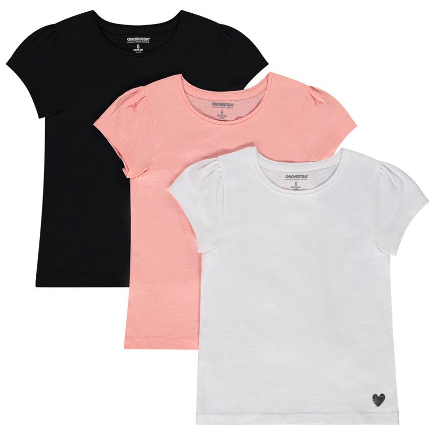 Lot de 3 t-shirts manches courtes print cœur pour fille - Blanc