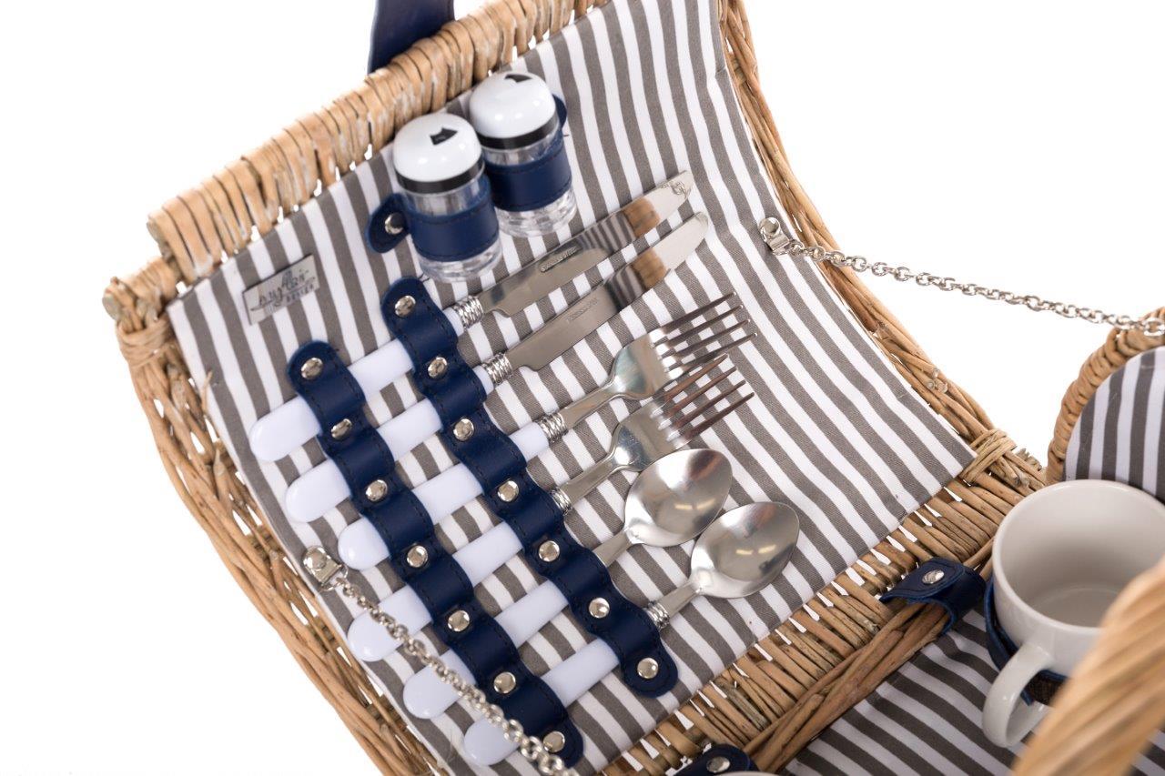Picknickkorb MIA - Weide-blau-weiß - Massivholz - 33 cm
