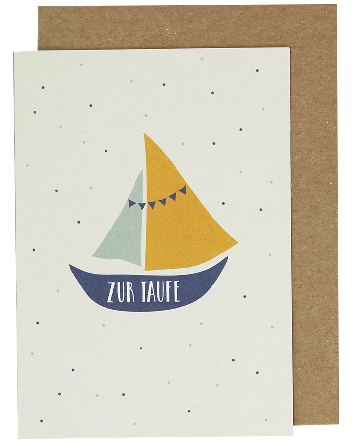 Klappkarte SCHIFFCHEN – ZUR TAUFE 2er-Set in blau/gelb
