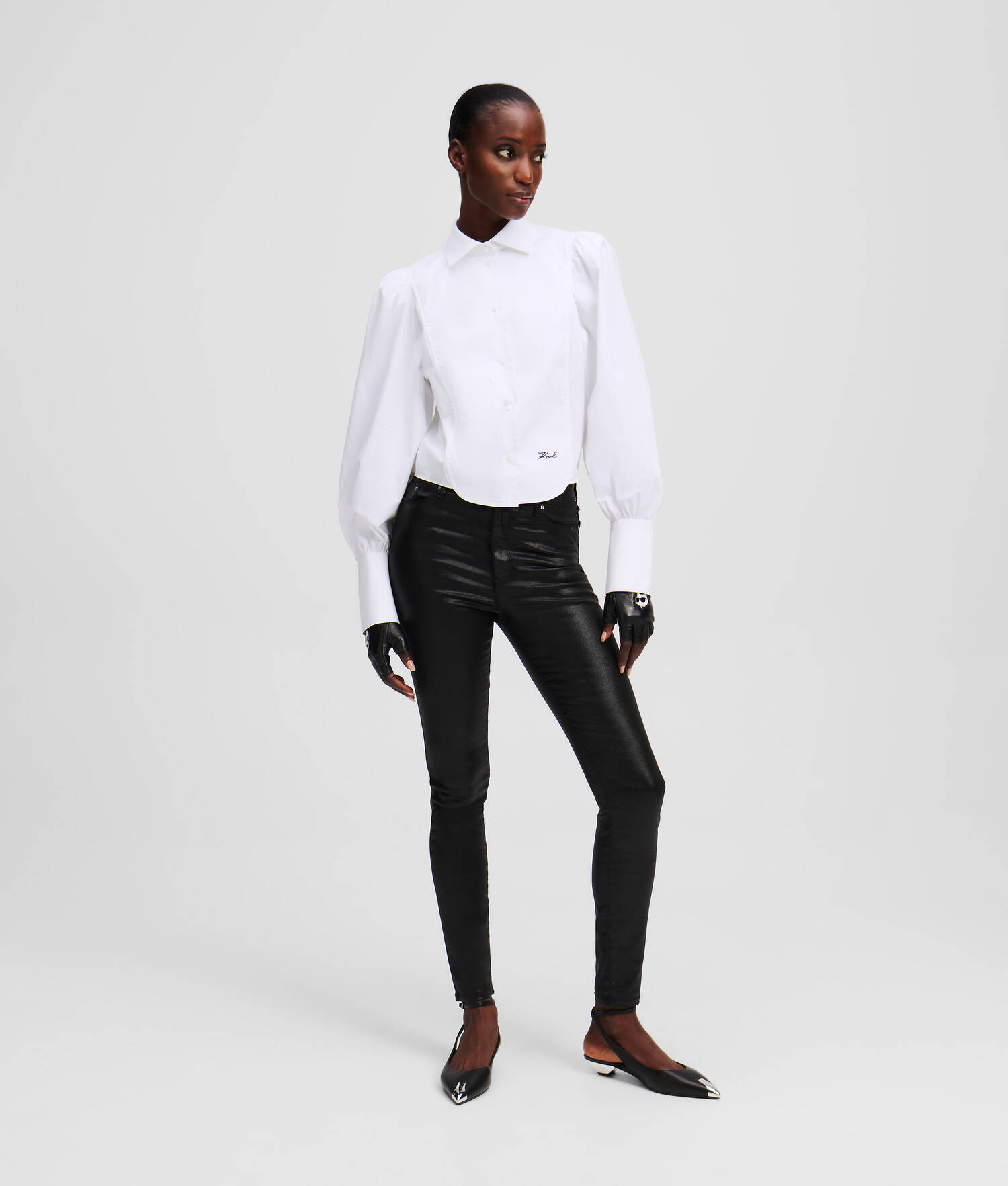 CHEMISE EN POPELINE À PLASTRON - Blanc
