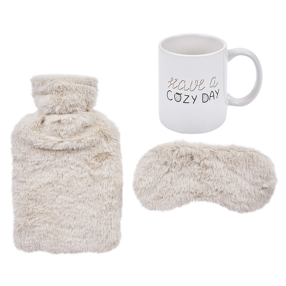 Coffret cocooning 3 pièces bouillotte masque yeux et mug rose