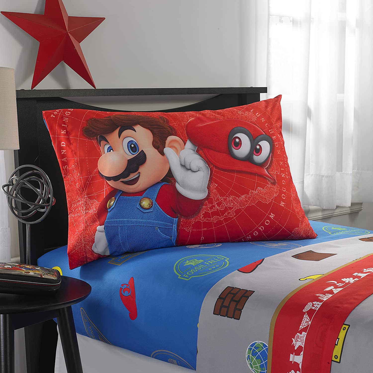 Twin Super Mario 3-Piece Bed Sheet Set.1 Flat Sheet 1 Fitted Sheet 1 Pillow Cases