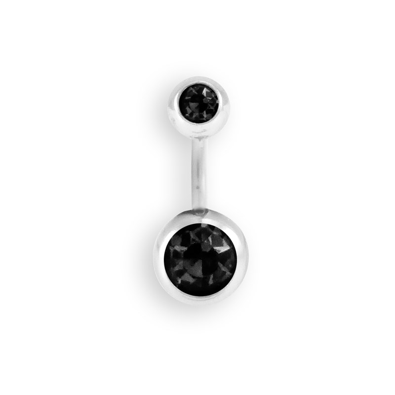 Piercing en acier argenté avec oxyde de zirconium noir
