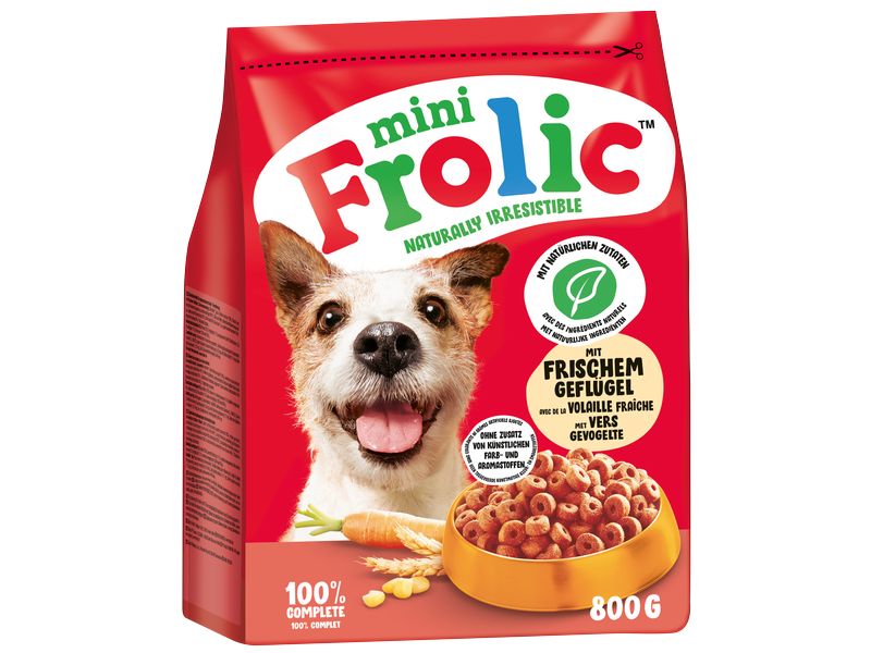 Frolic Trockenfutter Mini mit frischem Geflügel, 800 g Alleinfuttermittel für ausgewachsene Hunde
