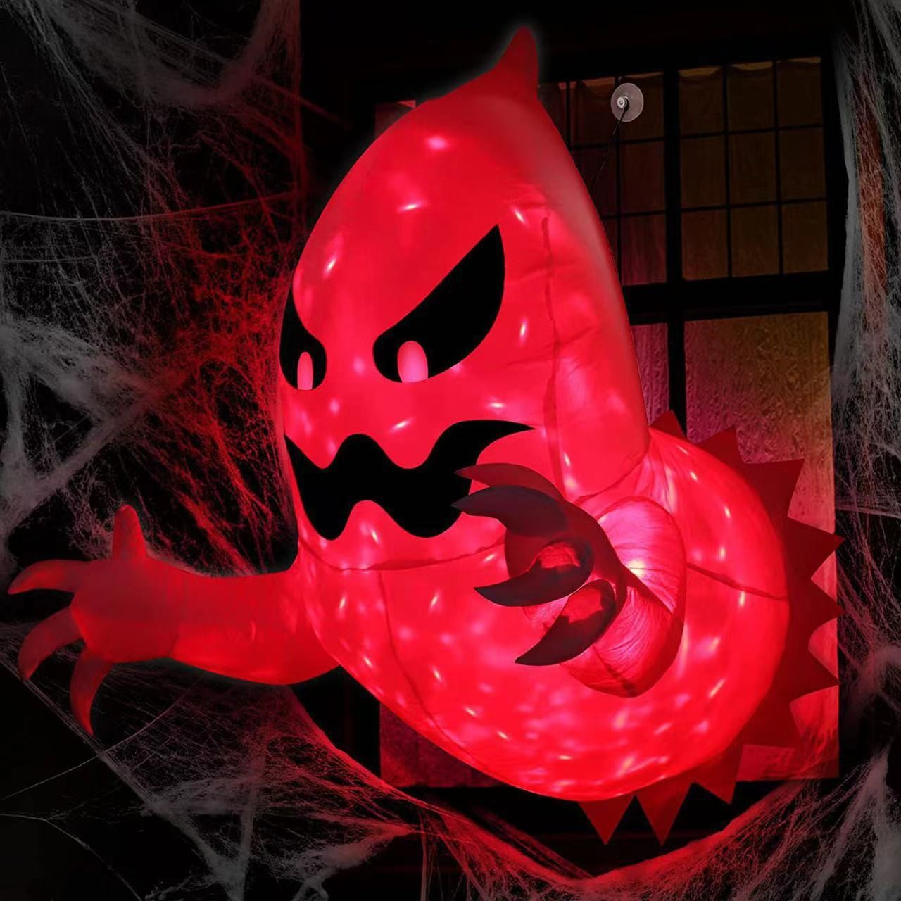 (100x100cm) Aufblasbarer Halloween Geist Outdoor Party Deko Grusel Gespenst mit LED Beleuchtung (Batteriebetrieben) - Weiss