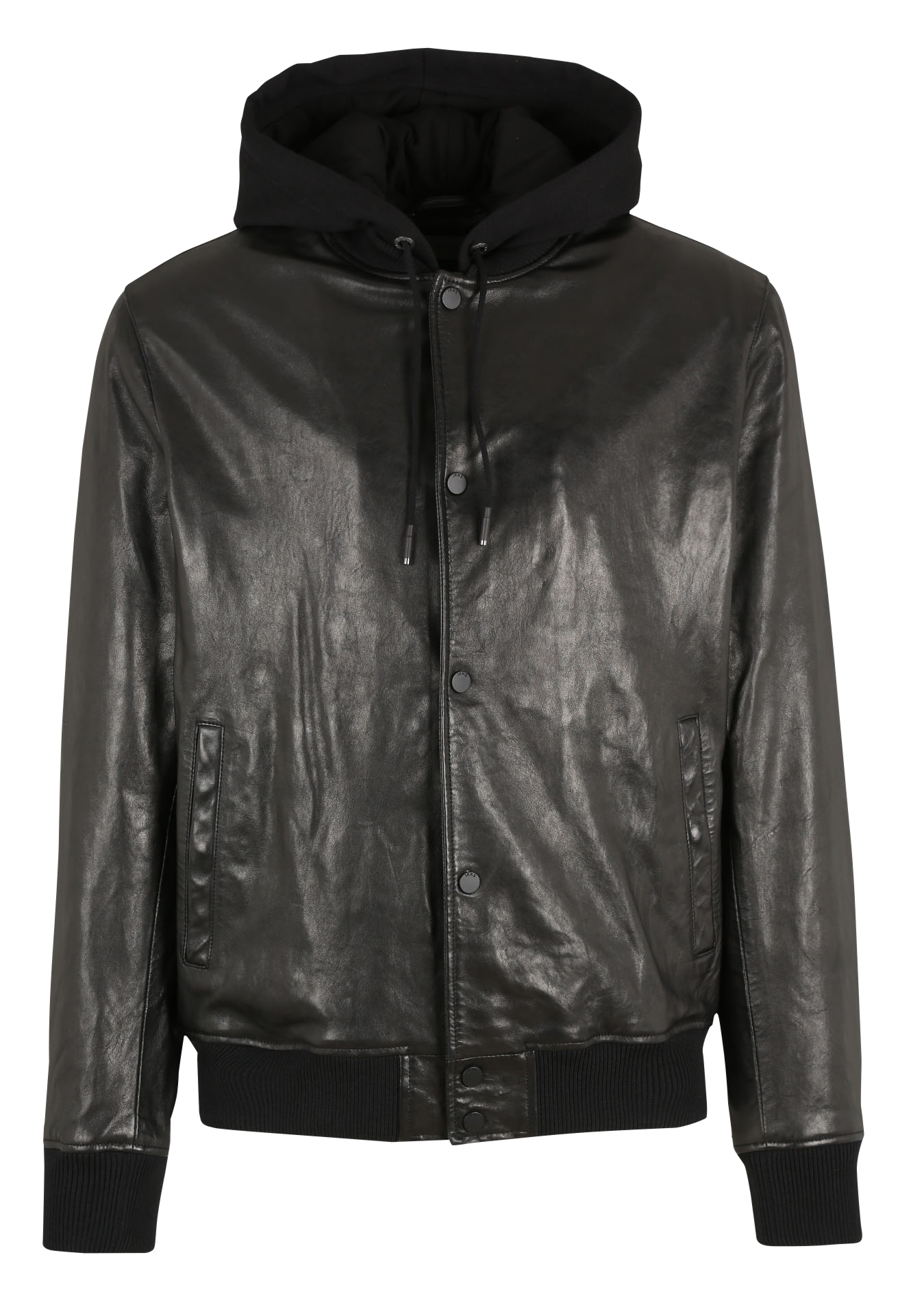 Veste en cuir à capuche| Noir