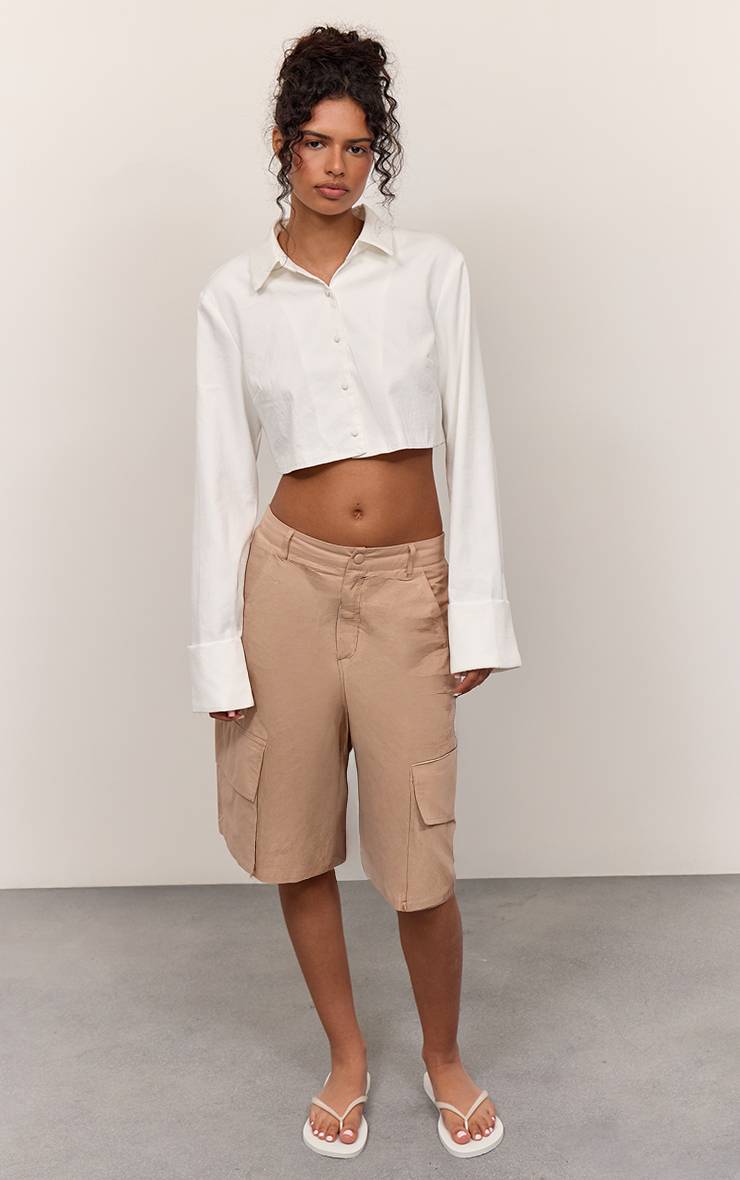 Blanc Chemise Courte Boxy À Détail De Manches