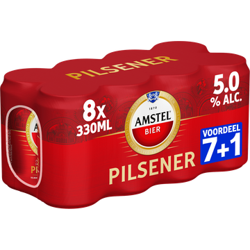 Amstel Pilsener Bier Blik Voordeelpack 7+1 x 330ml