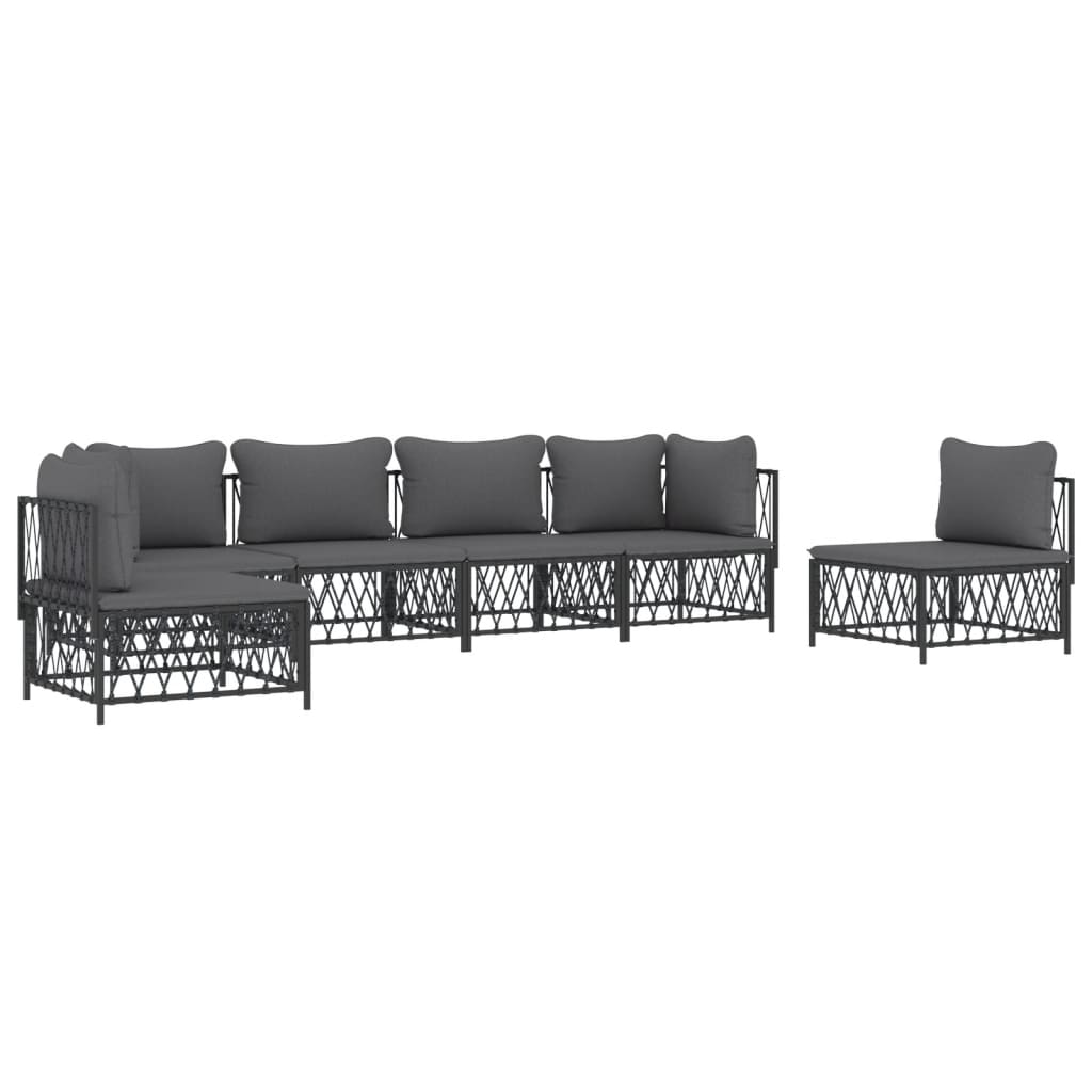 Salon de jardin meuble d'extérieur ensemble de mobilier avec coussins 6 pièces anthracite acier