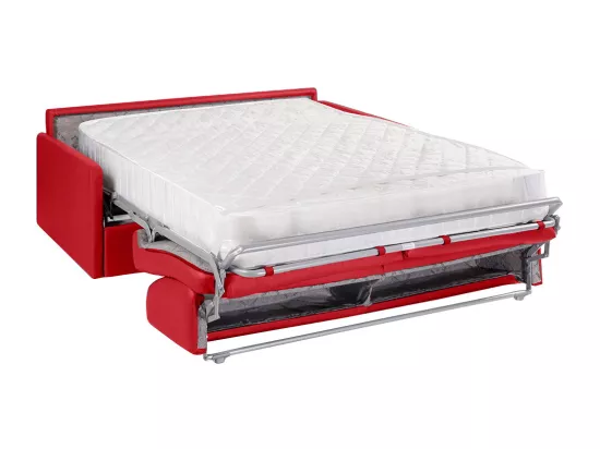 Canapé 4 places convertible express en simili rouge - Couchage 160 cm - Matelas 22 cm CALIFE